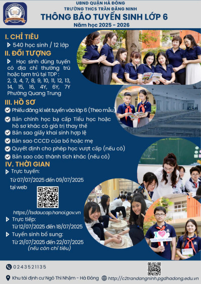 THÔNG BÁO TUYỂN SINH LỚP 6 NĂM HỌC 2025 -2026
